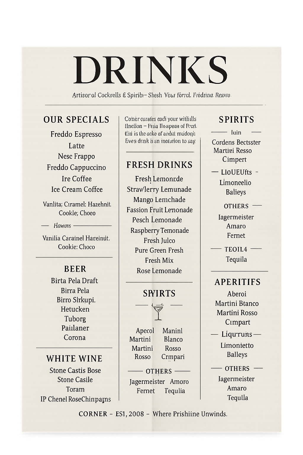 Corner Coffee Bar Drinks